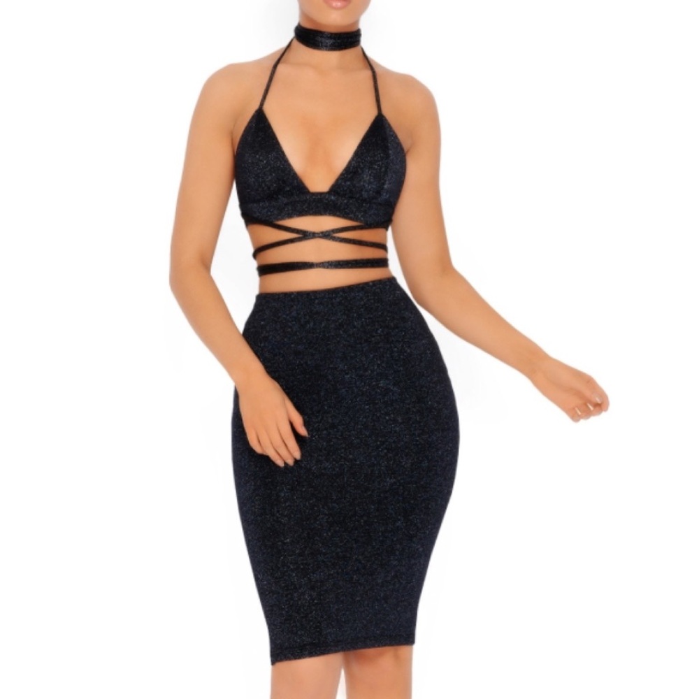 Oh Polly Metallic Knit Two Piece Set Size 0
